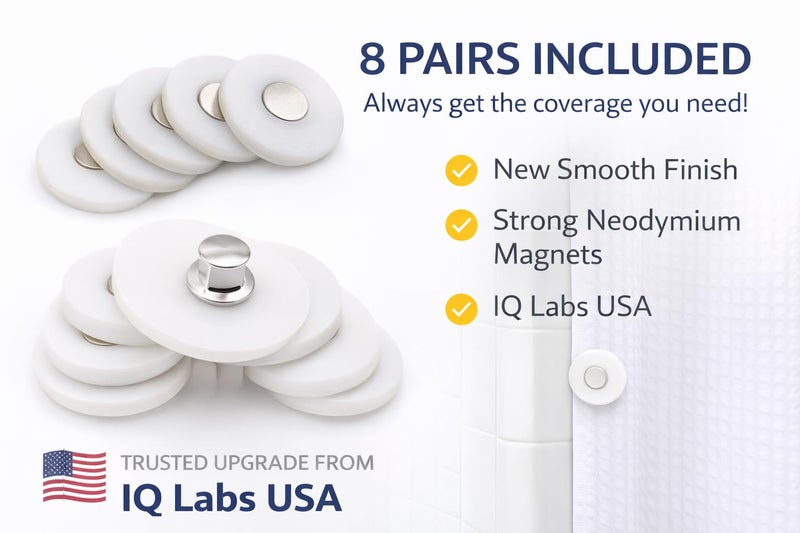 IQ Labs Shower Curtain Magnets â€“ No Splash Shower Curtain Clips | Keeps Curtain Closed to Wall | Strong N52 Magnets | 8 Pairs | by IQ Labs - Image 5